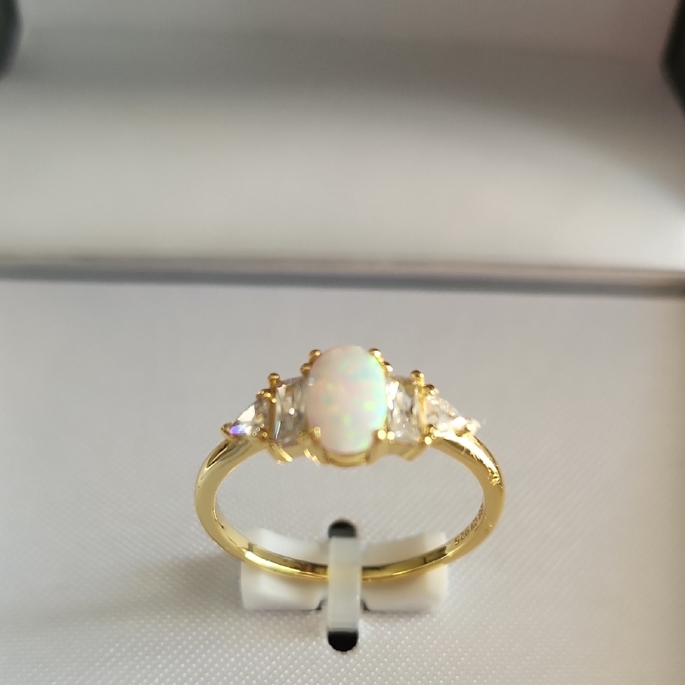 18KT Gold Opal and Cubic Zirconia Ring